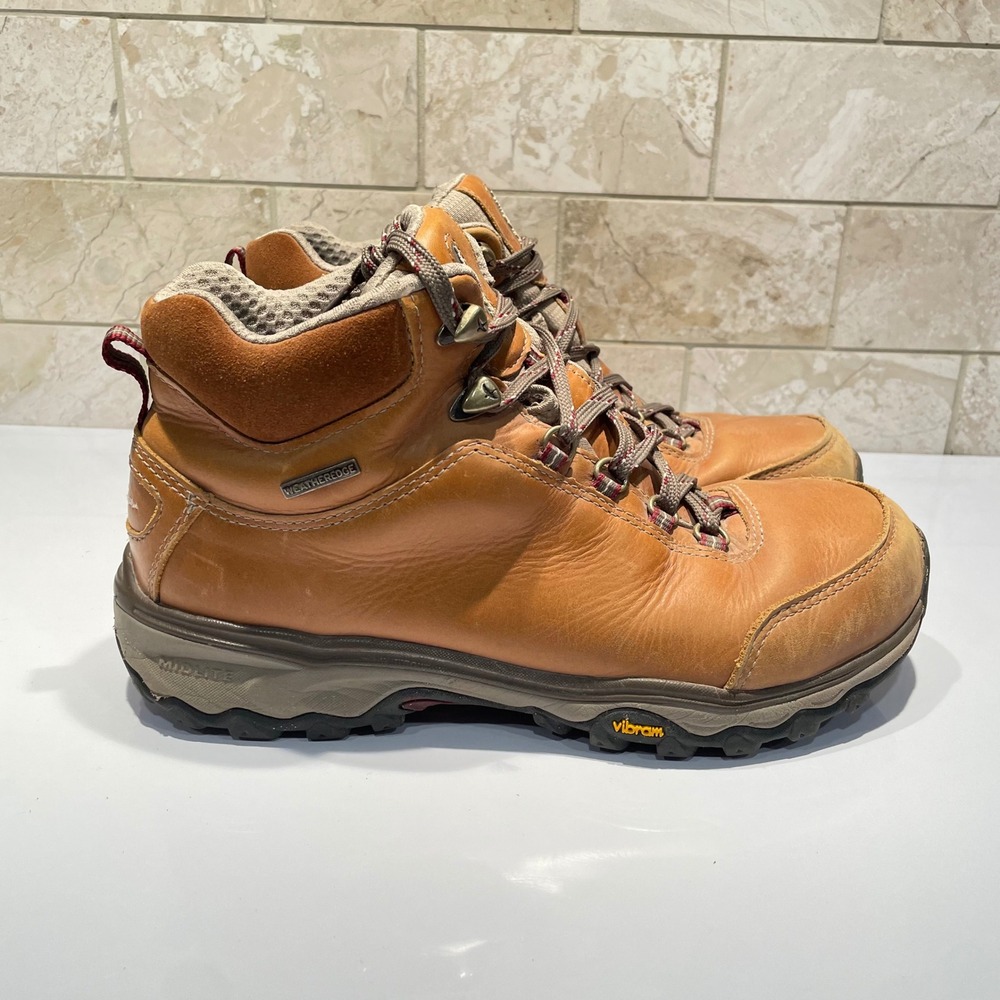 Eddie Bauer WeatherEdge Tan Leather Hiking Boots Vibram Sole Womens 8.5 0046-965